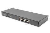 DIGITUS Consola KVM de 17" - FullHD - Conmutador de 16 Puertos Cat 5 - Teclado GE - para armarios de Servidor y de Red de 19 Pulgadas - Negro