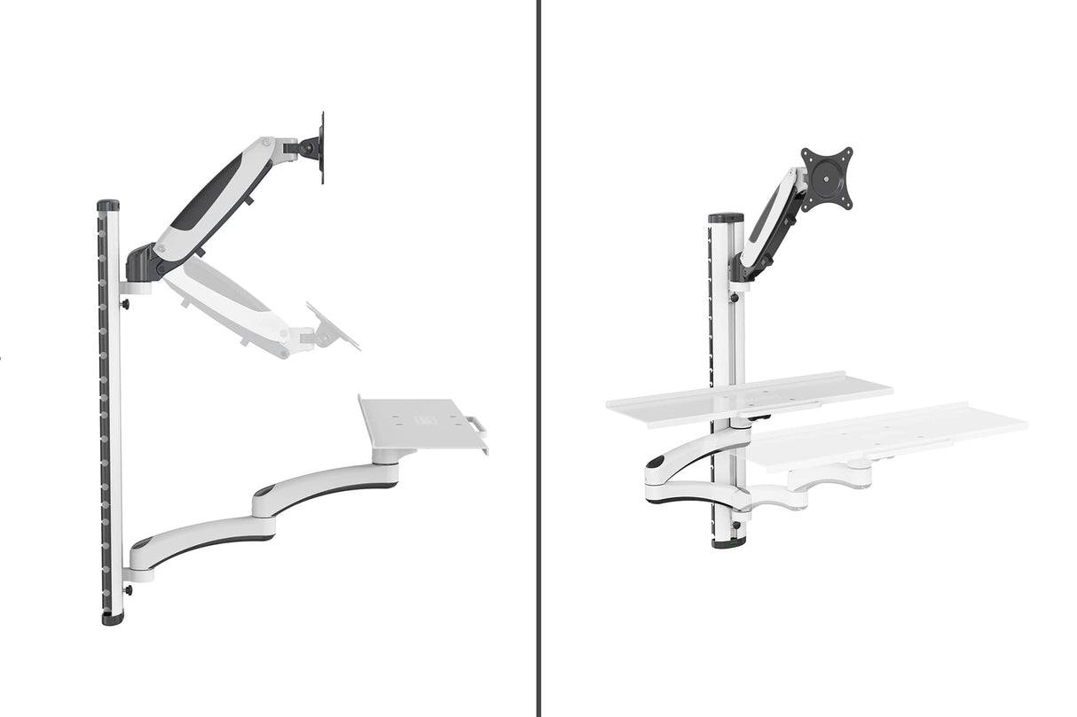 DIGITUS Estación de trabajo de pie-sentado, Soporte para monitor, Montaje en pared, 1x resorte de presión de gas 1x brazo articulado doble, 1 monitor, Hasta 27 pulgadas, VESA 75 x 75, 100 x 100, Negro