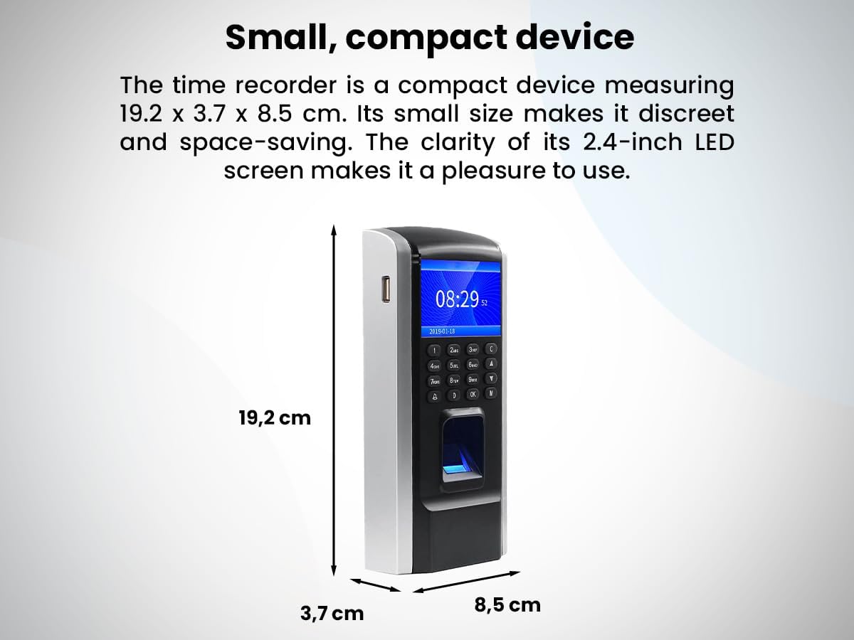 HDWR CTR12 Máquina Fichar de Asistencia Biométrica, Grabadora de Registro para Empleados, Sistema Biométrico Avanzado de Huella Dactilar, Contraseña y Tarjeta RFID 125kHz, Control Horario Empleados