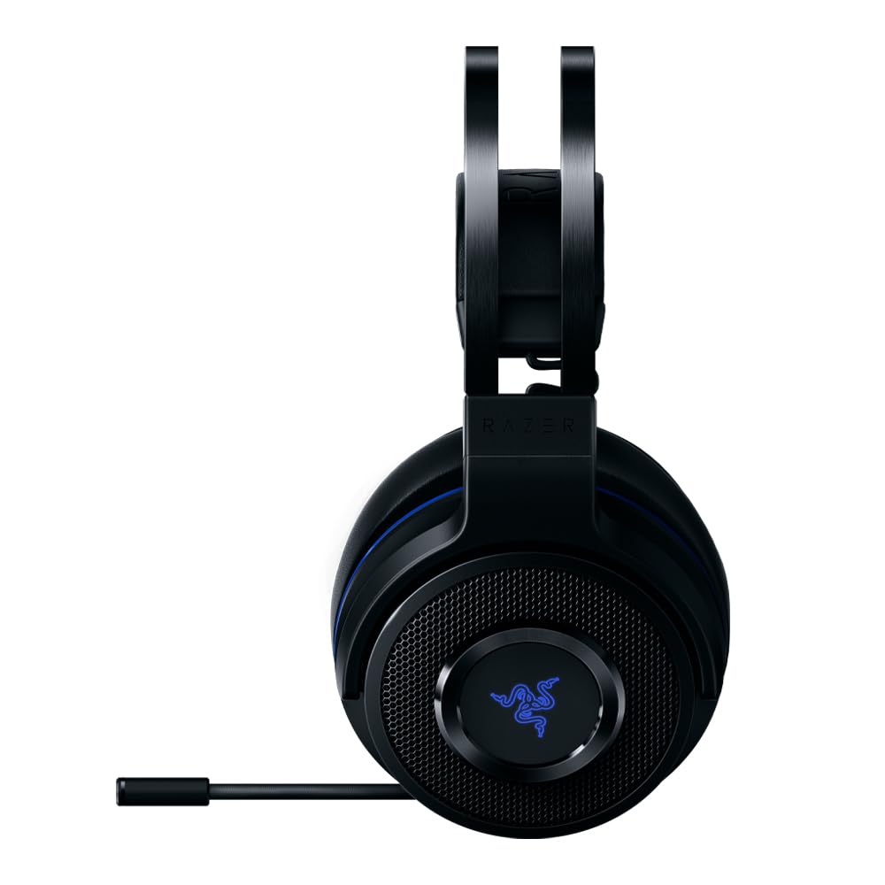 Razer Thresher para PlayStation Auriculares inalámbricos para juegos para PS4, PS5 y PC, 16 horas de duración de la batería, control en los auriculares, almohadillas de cuero artificial, negro-azul