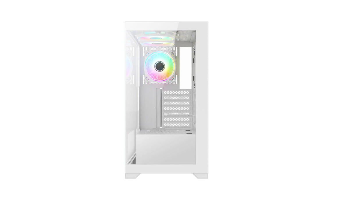 Vida Vetro - Carcasa Blanca ARGB para Juegos con Cristal Frontal y Lateral, ATX, 3 Ventiladores ARGB, 6 Puertos PWM ARGB