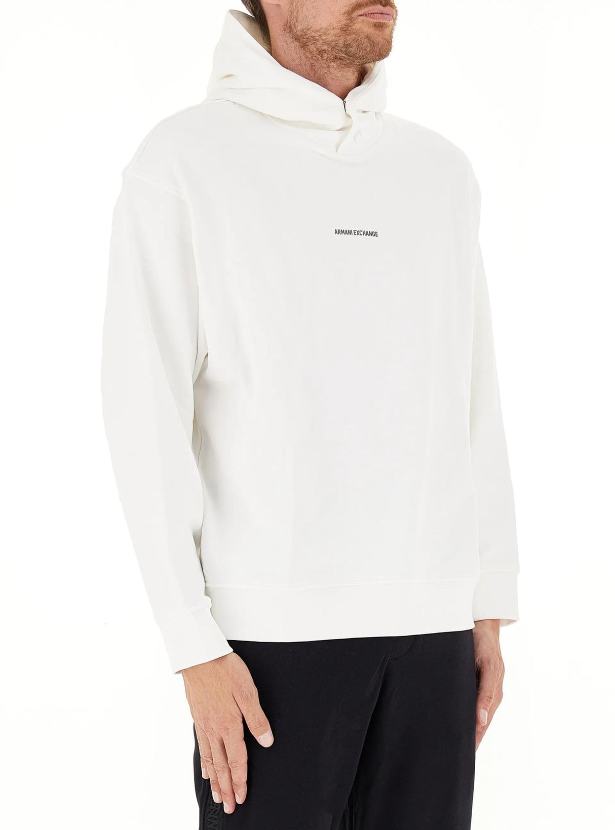 Armani Exchange The Grid, Sustainable, Printed Logo Lettering Sudadera con Capucha, Blanco Crema, XS para Hombre