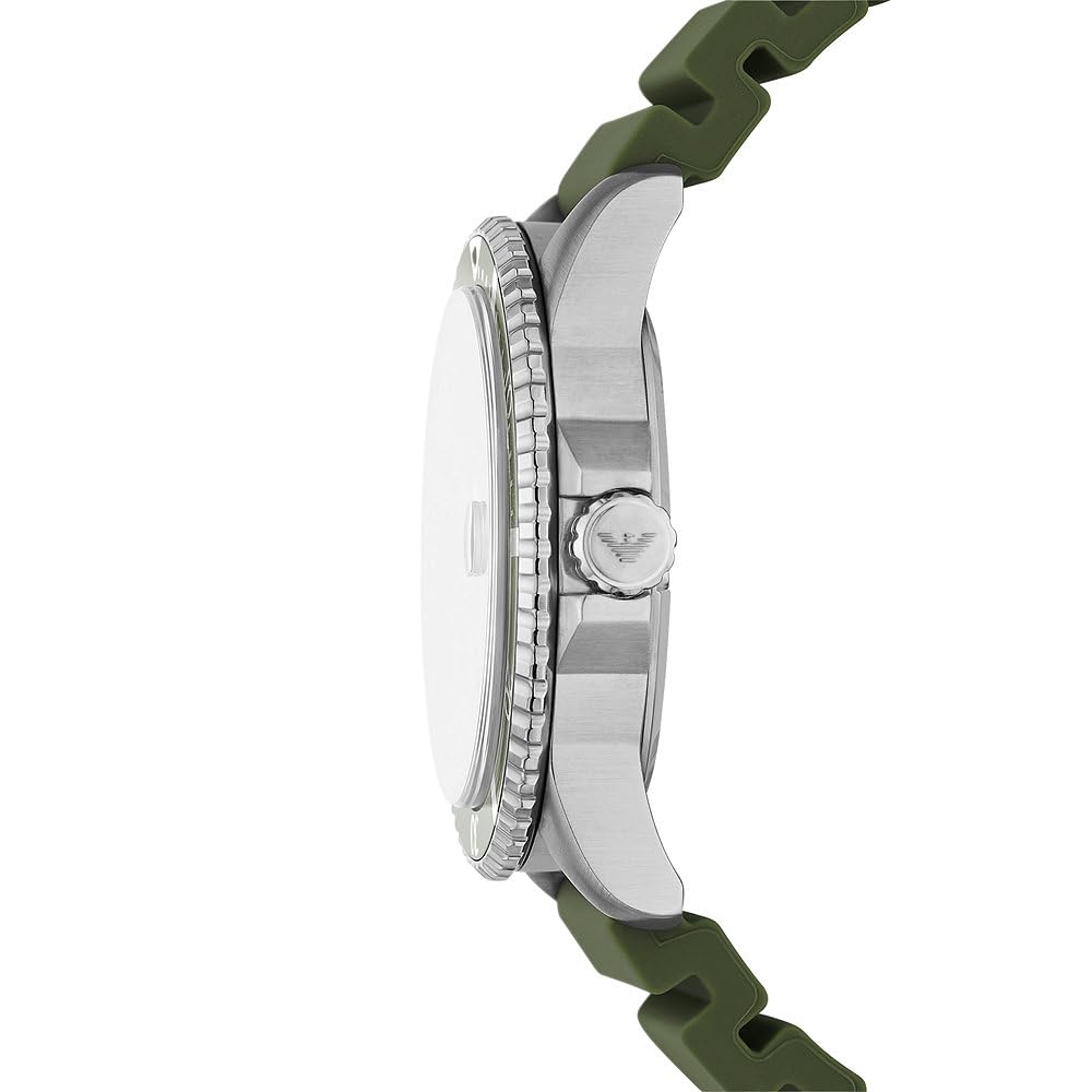 Emporio Armani Reloj Hombre, Movimiento de Cuarzo a Tres Agujas con Fecha y Caja de 42mm con Correa de Silicona, Verde Oliva