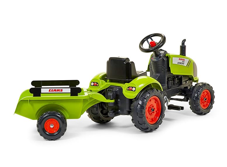 FALK - Tractor a Pedales Claas con Remolque, A Partir de 2 años, Volante con bocina, Verde Caqui (2041C)