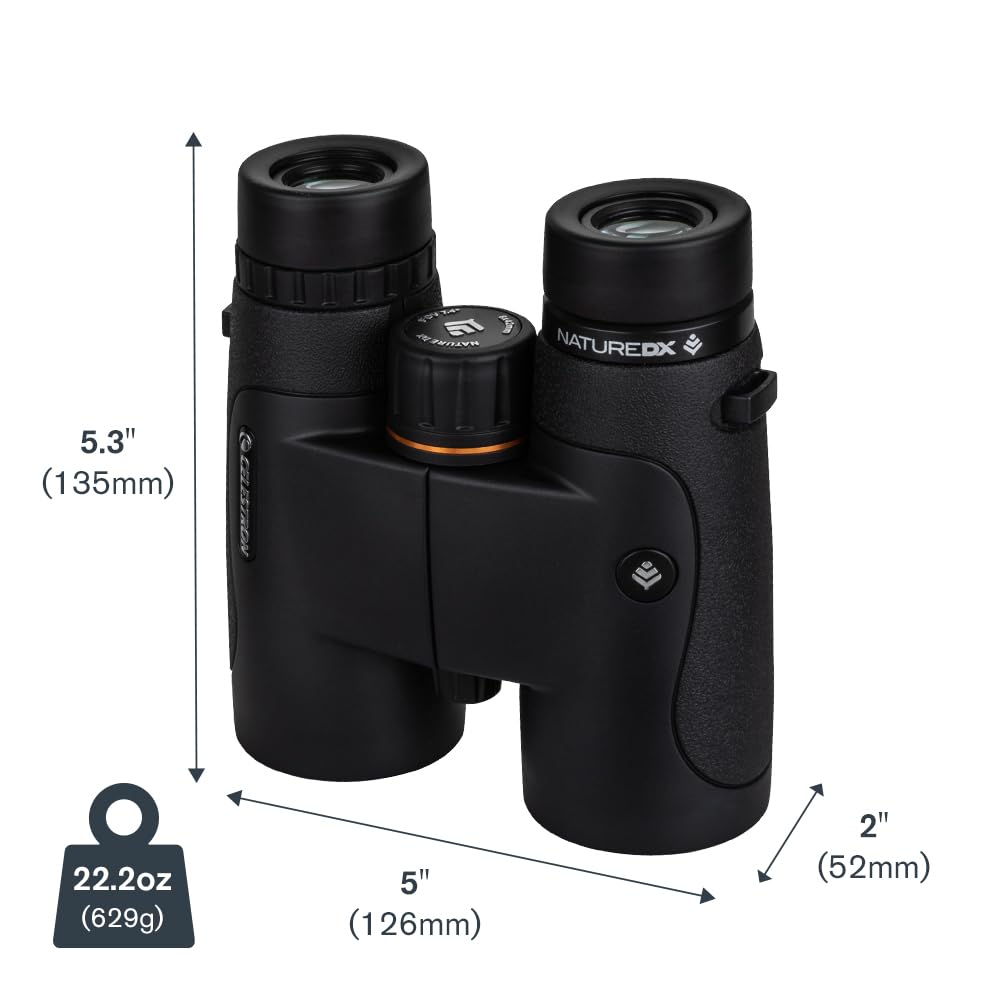 Celestron 72323 Nature DX 10x42: prismáticos para Exteriores y para observar Aves, con Revestimiento múltiple Completo y prismas BaK-4, Carcasa revestida de Goma y Resistente al Agua y el vaho