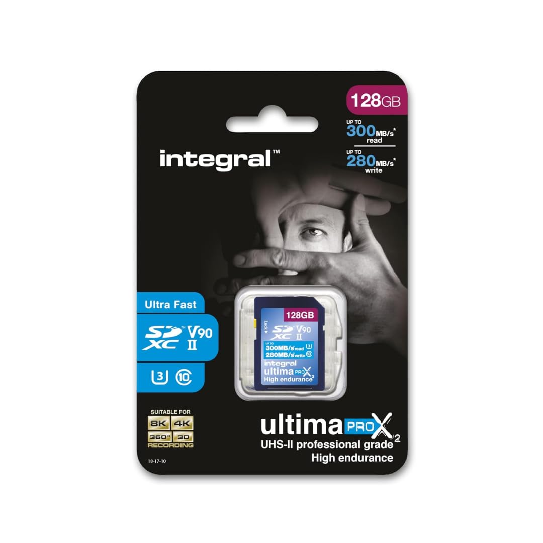 Integral Tarjeta SD de 128 GB UHS-II V90 con velocidades de Lectura de hasta 300 MB/s y velocidades de Escritura de 280 MB/s, Tarjeta de Memoria de óptima Velocidad Profesional SDXC