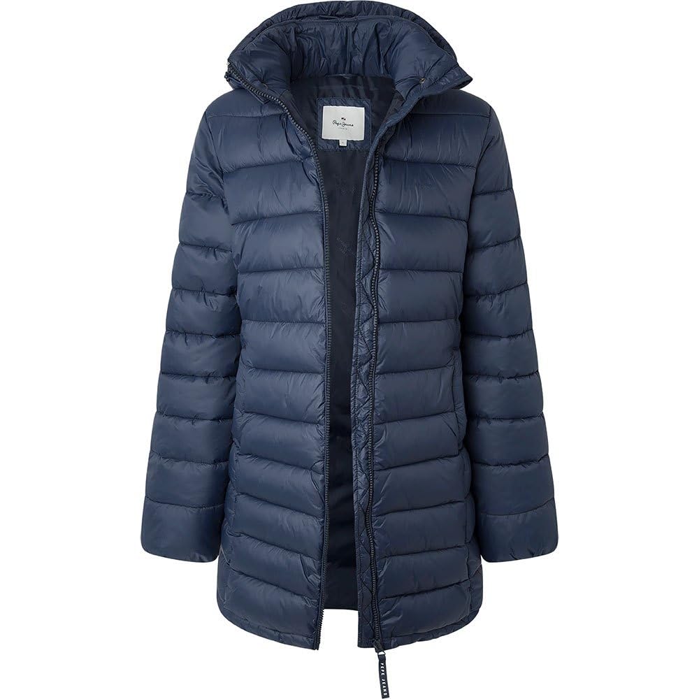 Pepe Jeans Maddie Long Puffer Jacket, Azul (Dulwich), XS para Mujer