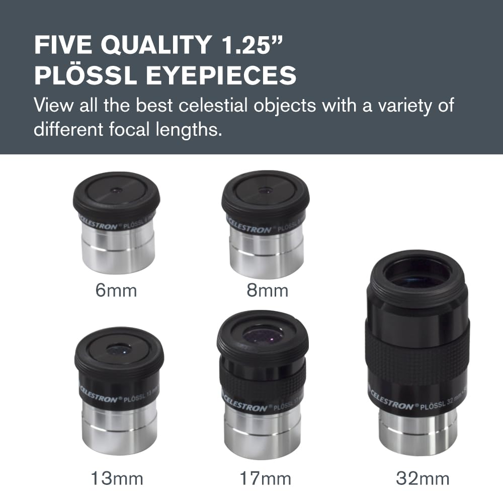 Celestron 94303 Kit Ocular y Filtro de 1.25 Pulgadas, Incluye 14 Piezas en Funda de Transporte con Revestimiento de Espuma metálica, Plateado