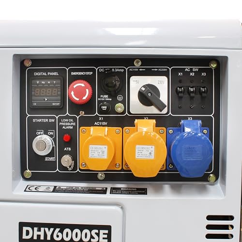HYUNDAI HY-DHY6000SE, Generador Diesel Pro Monofásico Insonorizado, 5.2 W, 230 V, blanco/negro