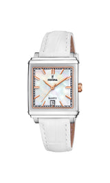 Festina Reloj Mujer F20682/1 On The Square Caja de Acero Inoxidable 316l Plateado Correa de Cuero Blanco