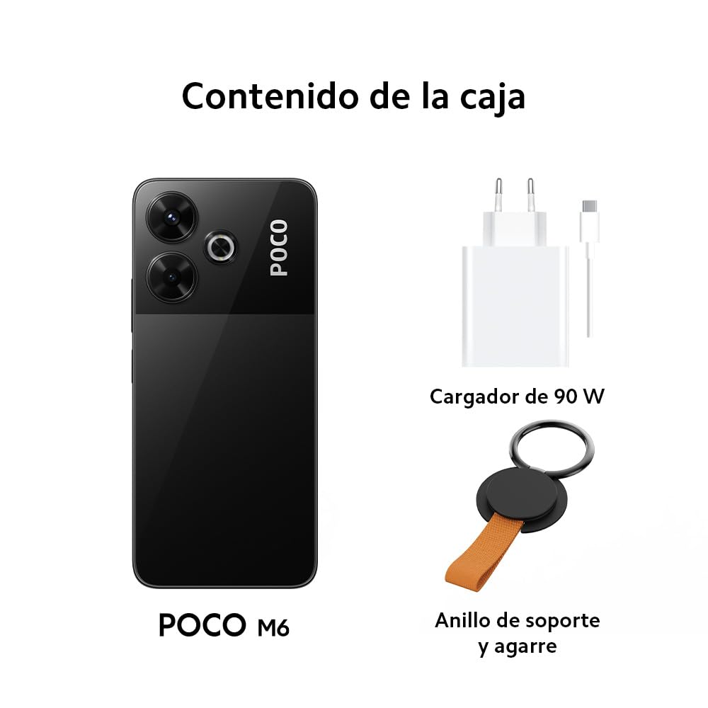 XIAOMI Poco M6 - Smartphone de 8+256GB, Pantalla AMOLED de 6.79” 90Hz FHD+, MediaTek Helio G91-Ultra, Cámara de 108 MP, 5030 mAh, Negro (Versión ES)