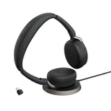 Jabra Evolve2 65 Flex MS - Auriculares inalámbricos Bluetooth para Trabajo híbrido, cancelación Activa del Ruido, conectividad USB-C, diseño Plegable, Carga inalámbrica, tecnología de micrófono