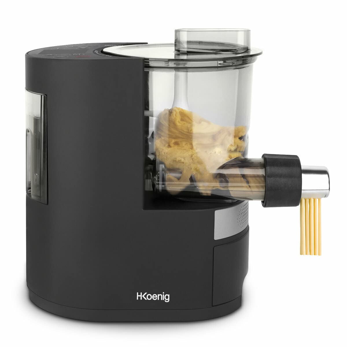 H.Koenig Pasta Maker HOMY90, 600g pasta, 375ml agua, 6 programas automáticos sin gluten, 7 moldes para pasta, balanza integrada, 220W