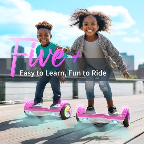 SISIGAD Hoverboard, Gyropode 6.5 Pouces, Hoverboard avec Bluetooth, lumières LED,haut rose et bas blance