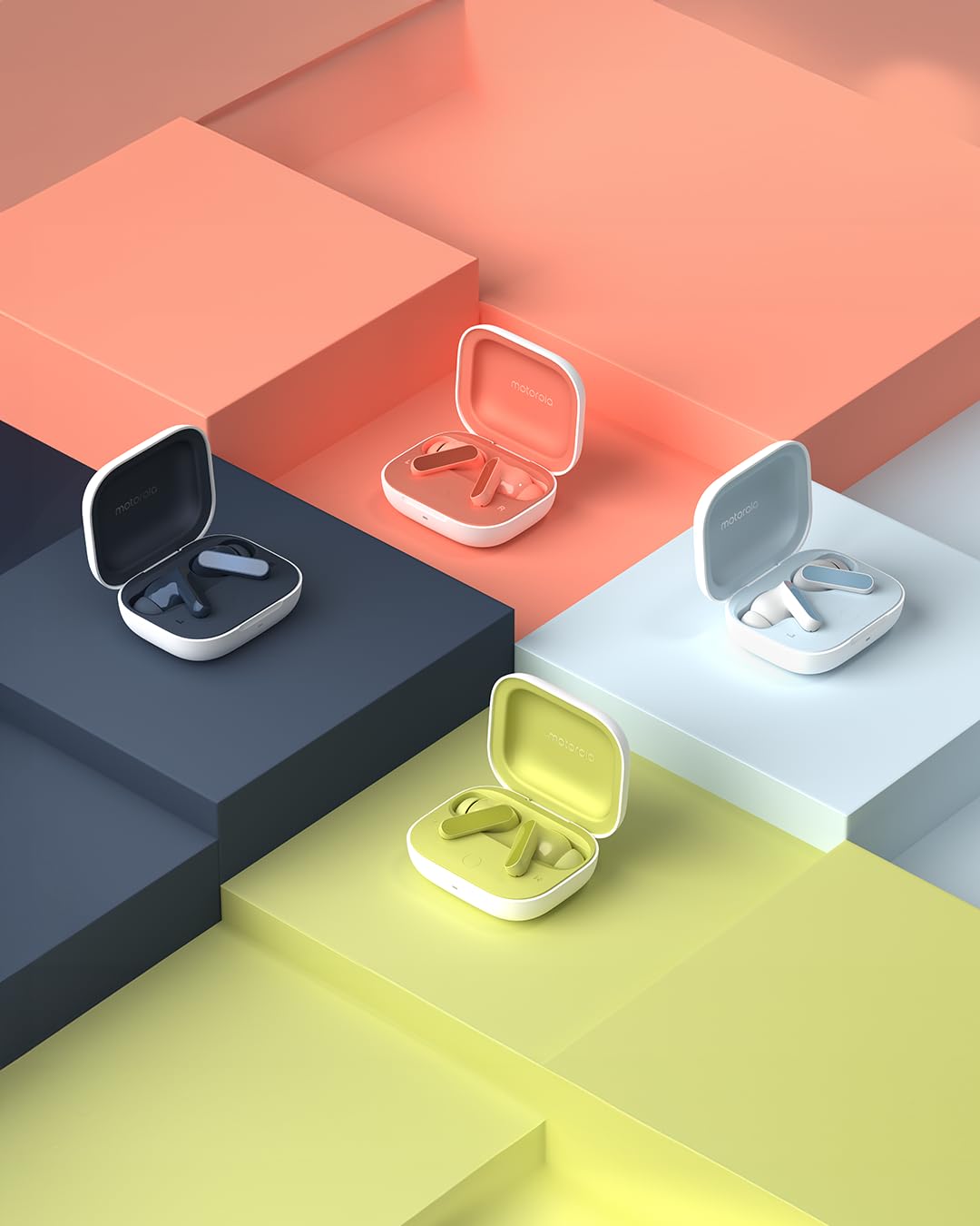Motorola Moto Buds, Auriculares inalámbricos, Sonido inmersivo con Dolby Atmos, reducción de Ruido, autonomía de 42 Horas, 3 micrófonos, Azul Cielo [versión Francesa]