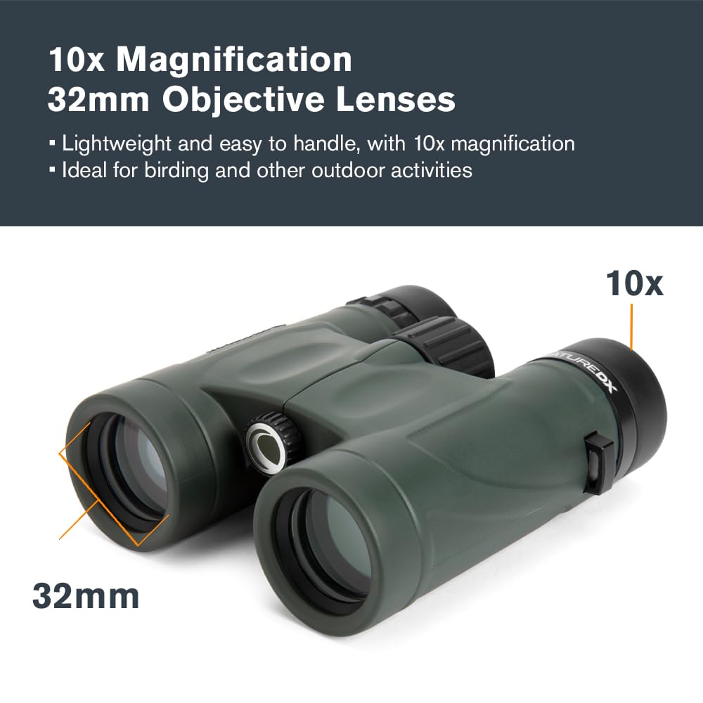 Celestron 71331 Nature DX 10x32: prismáticos con prisma BaK-4, verde