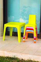 Resol Set Julieta Mesa Infantil y Sillas Mesa y Silla para Niños Muebles Infantiles Mesa Exterior Mesa Exterior jardín - 1 Mesa Lima + 4 Sillas Roja/Rosa/Azul/Naranja