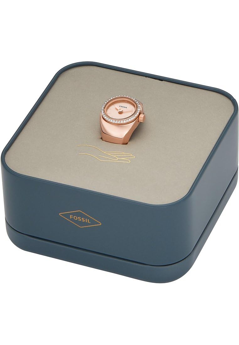 Fossil Reloj Ring para Mujer, Movimiento de Cuarzo a Dos Agujas con Correa de Acero Inoxidable, Oro Rosa y Purpurina