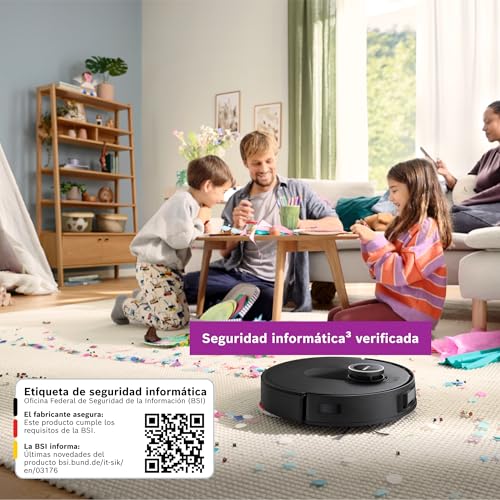 Bosch - Robot Aspirador Spotless MAX, BCRDW3B, aspira y friega, Potencia 11.000 Pa, Almohadillas giratorias, estación Seca-húmeda, Visión Inteligente luz estructurada, Bosch Home Connect App, Negro