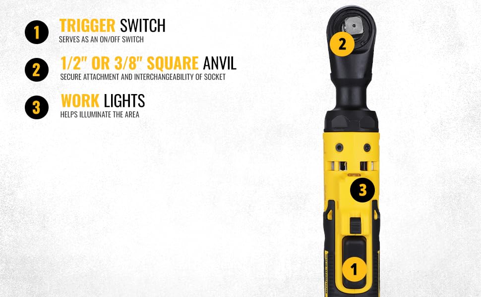 DeWalt DCF512N-XJ - Llave de carraca 18V XR, 1/2", Longitud total de 360 mm, Motor sin escobillas, 95 Nm, Luz LED, No incluye batería ni cargador