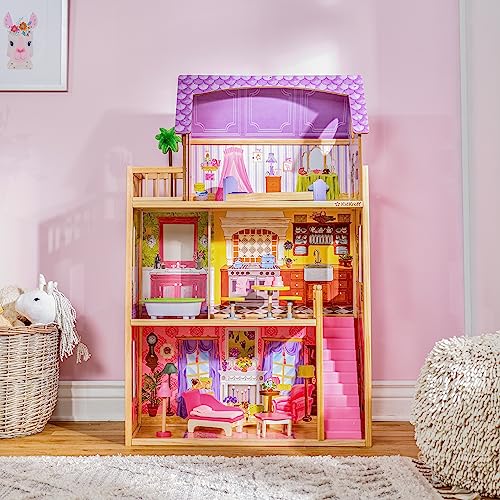 KidKraft Casa de muñecas de Madera Kayla con Muebles y Accesorios incluidos, Casita de Juguete con balcón para muñecas de 30 cm, Juguetes niños y niñas Desde 3 años (65092) Exclusivo en Amazon