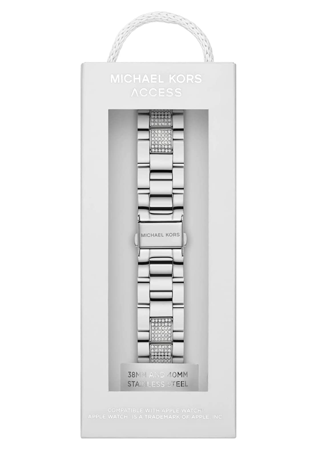 Michael Kors Correa de acero inoxidable o acetato para mujer, compatible con Apple Watch de 38 mm/40 mm/41 mm, Gris y tono plata