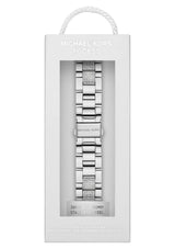 Michael Kors Correa de acero inoxidable o acetato para mujer, compatible con Apple Watch de 38 mm/40 mm/41 mm, Gris y tono plata