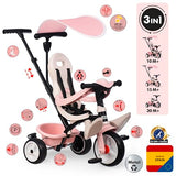 Smoby Triciclo Baby Balade Rosa Progresivo 3 en 1 - Freno, Asiento Ergonómico, Parasol Anti-UV, Ruedas EVA, para niños a Partir de 10 Meses (7600741404)