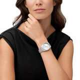 Fossil Scarlette Reloj para Mujer, Movimiento de Cuarzo con Correa de Acero o Piel, Tono Plateado, 38MM