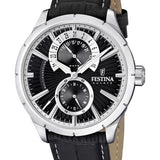 Festina Reloj Hombre F16573/3 Correa Clasico Caja de Acero Inoxidable 316l Plateado Correa de Cuero Negro