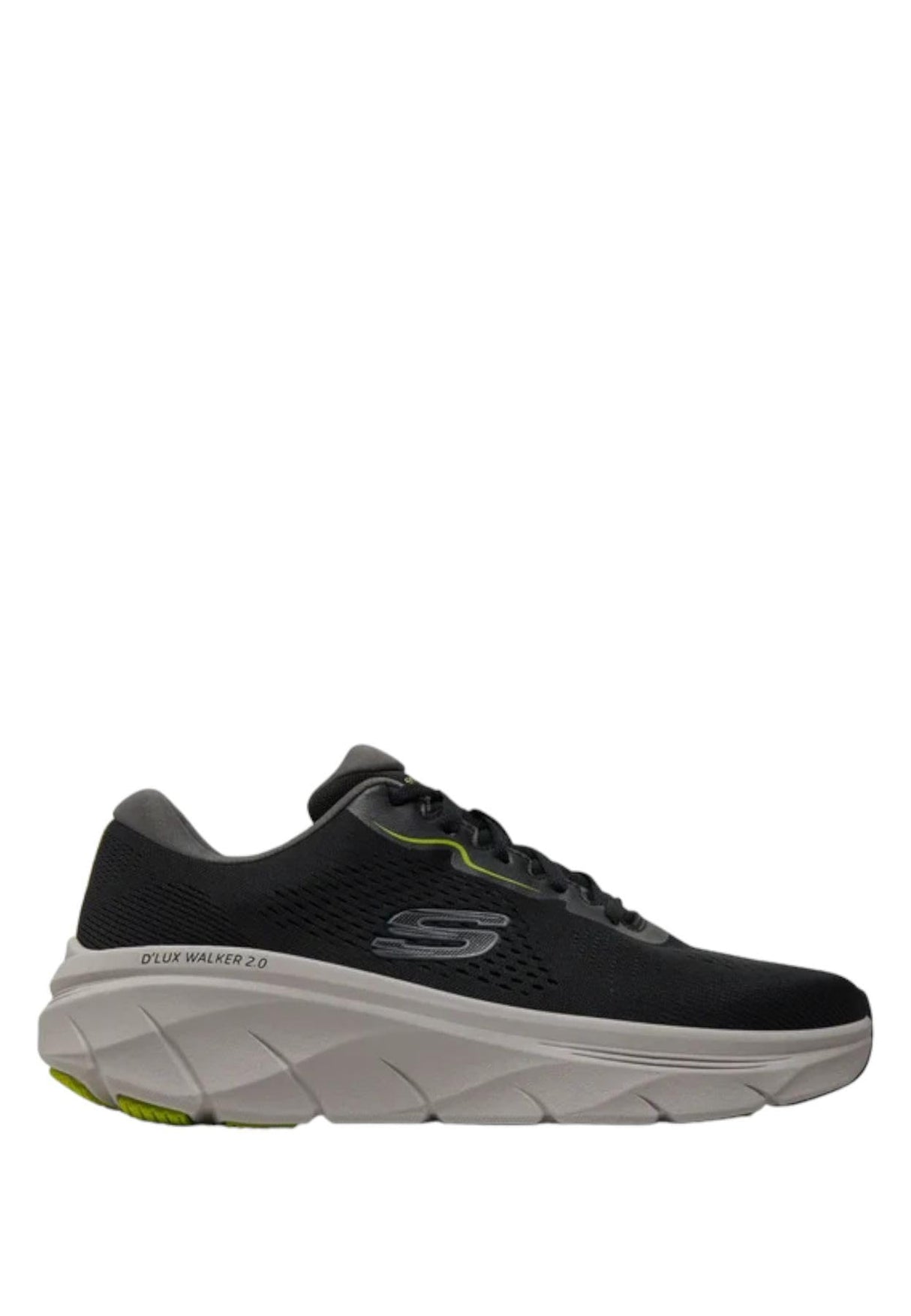 Skechers D'Lux Walker 2.0 Swave, Zapatillas Hombre, Black Engineered Mesh/Synthetic/Lime Trim, 46 EU