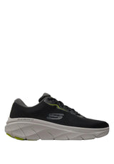 Skechers D'Lux Walker 2.0 Swave, Zapatillas Hombre, Black Engineered Mesh/Synthetic/Lime Trim, 46 EU