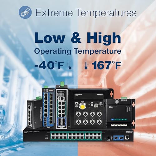 TRENDnet, TI-PG50, Conmutador Gigabit Industrial no administrado Reforzado de 5 Puertos, 10/100/1000 Mbps, conmutador DIN-Rail, 4 Puertos Gigabit PoE+, 1 Puerto Gigabit