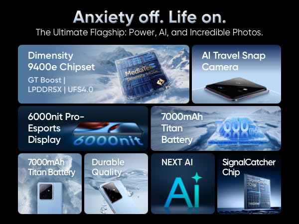 realme GT7 5G Smartphone,12+256GB, Batería de 7000 mAh,Carga de 120W,Procesador Dimensity 9400e,IMX906 50MP Cámara,AI Planner,Pantalla Pro-Esports de 6000 nits120Hz,IP69,Azul