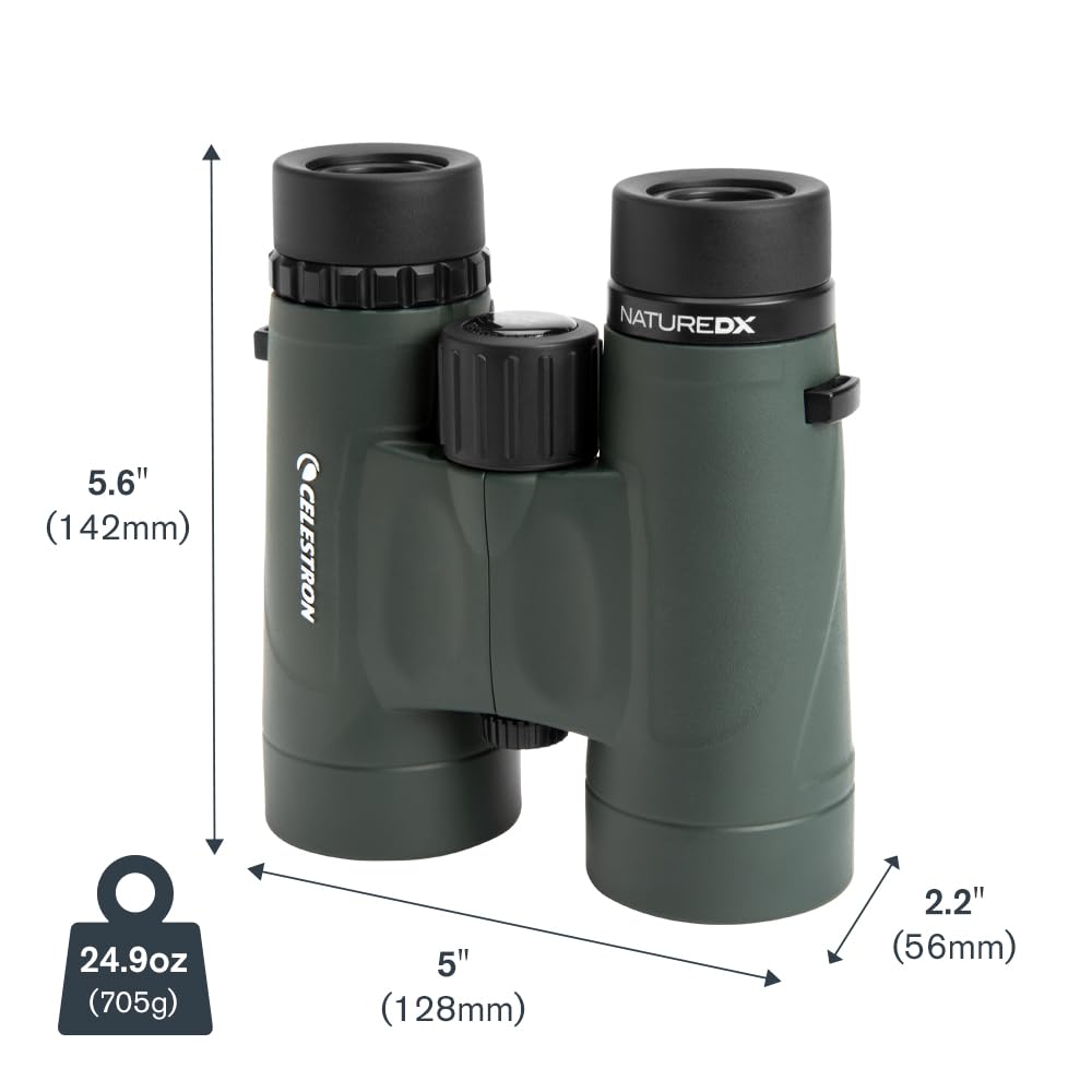 Celestron 71332 Nature DX de 8 x 42 mm Prismáticos con Lente Multicapa, Cristal de Prisma BaK-4 y Funda de Transporte, Verde