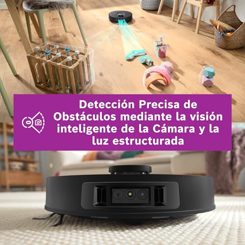 Bosch - Robot Spotless MAX CAM, BCRDW3BX, aspira y friega, Potencia 11.000 Pa, Almohadillas giratorias, estación Seca-húmeda, Visión Inteligente por luz estructurada, Cámara, Home Connect App, Negro