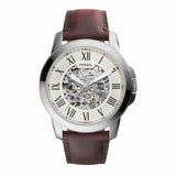 Fossil Reloj para hombre Grant, movimiento automático, caja de acero plateado de 45mm con correa de piel, ME3099