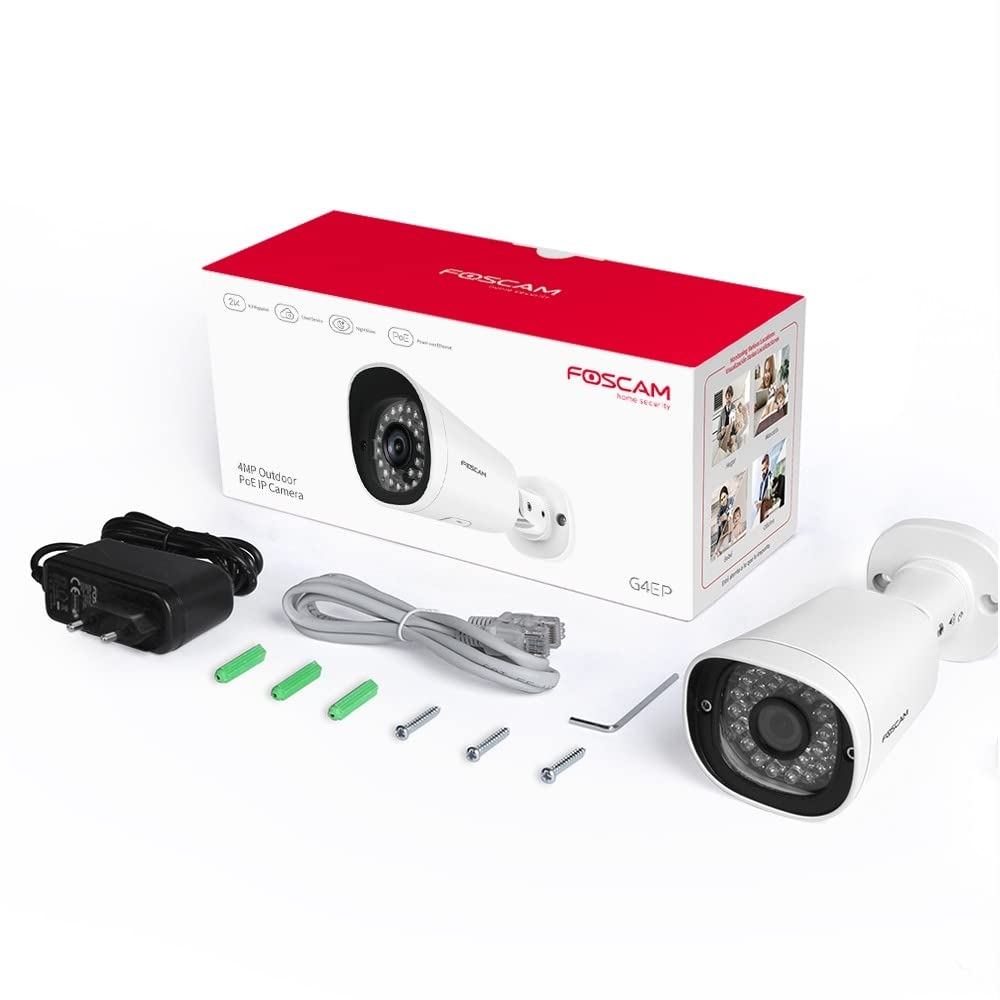 Foscam - G4EP-B - Cámara IP PoE Exterior 4Mp Negro - Cámara de vigilancia Exterior 2K - Consulta a Distancia 24/7 - Detección de Movimiento
