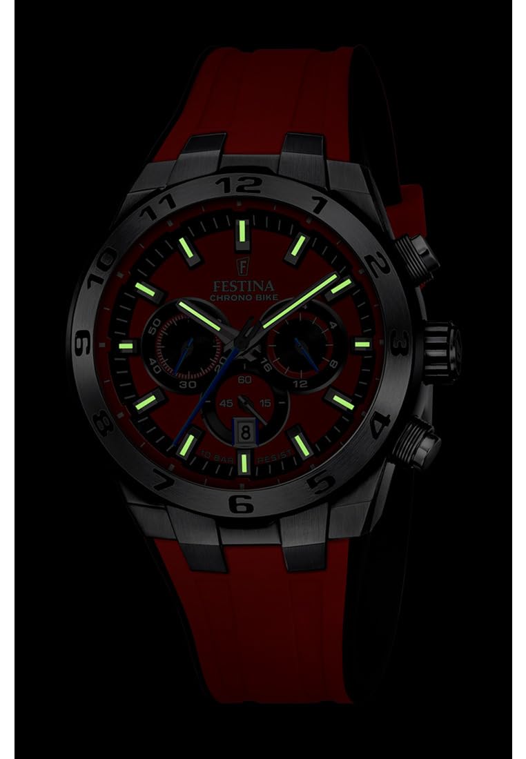 Festina Reloj Hombre F20671/5 Chrono Bike Caja de Acero Inoxidable 316l Plateado Correa de Caucho Rojo