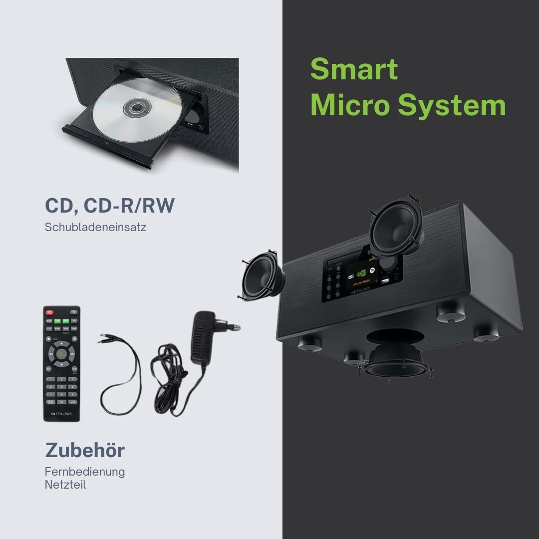 M-697 IDT Smart Micro System - Sistema Compacto de 60 W con Dab+, Radio por Internet, CD, Spotify y Bluetooth en diseño de Madera Noble