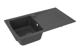 Respekta Boston Fregadero de Mineralite en gris hormigón/Fregadero empotrado de 1 cubeta de 86 x 50 cm/Apto para bases a partir de 45 cm de ancho