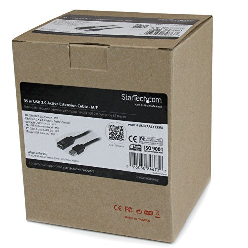 StarTech USB2AAEXT35M - Cable de extensión alargador, USB 2.0, Alta Velocidad, 35 m, Negro