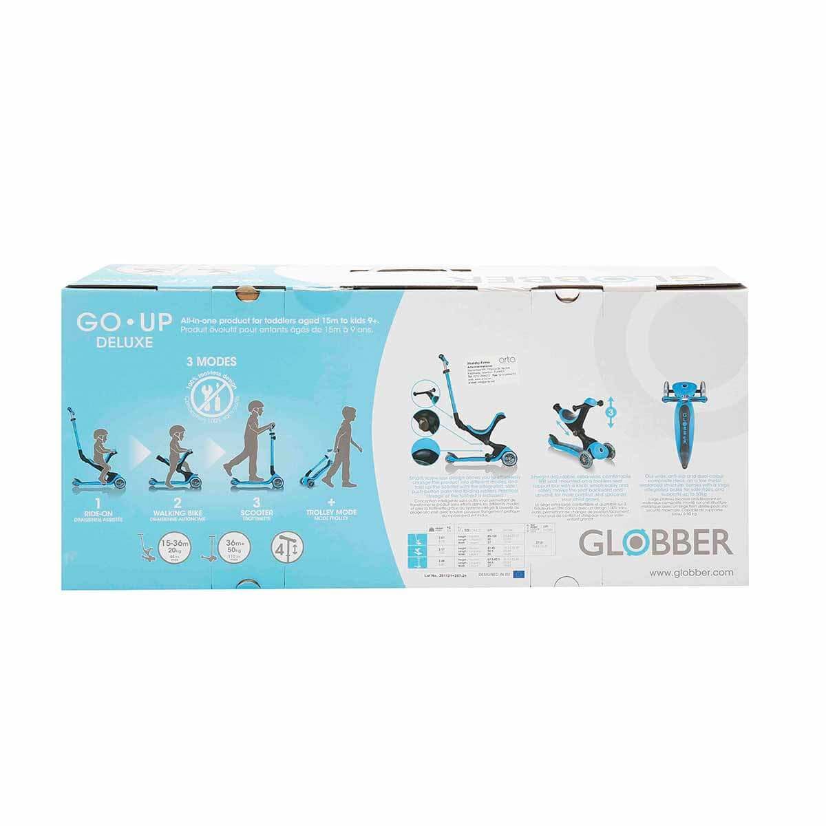 Globber Patinete 3 Ruedas Modelo GO UP Deluxe Sky Blue, Azul Claro, à Partir de 15 Meses