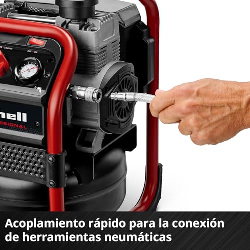 Einhell Professional Compresor con batería SILENZZO 36/210 Power X-Change (36 V, máx. 8 bar, depósito de 8 l, potencia de aspiración 210 l/min, manómetro, sin aceite, silencioso, sin batería)