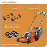 Flymo EasiStore 380R - Kit de cortacésped con batería Li, 36 V, 38 cm de Ancho de Corte, Corte de Borde cercano, Rodillo Trasero, 45 L, Power 4 All Battery Alliance, 970538501, Naranja y Gris