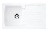 Respekta Boston Fregadero de Mineralite en blanco/Fregadero empotrado de 1 cubeta de 86 x 50 cm/Apto para bases a partir de 45 cm de ancho