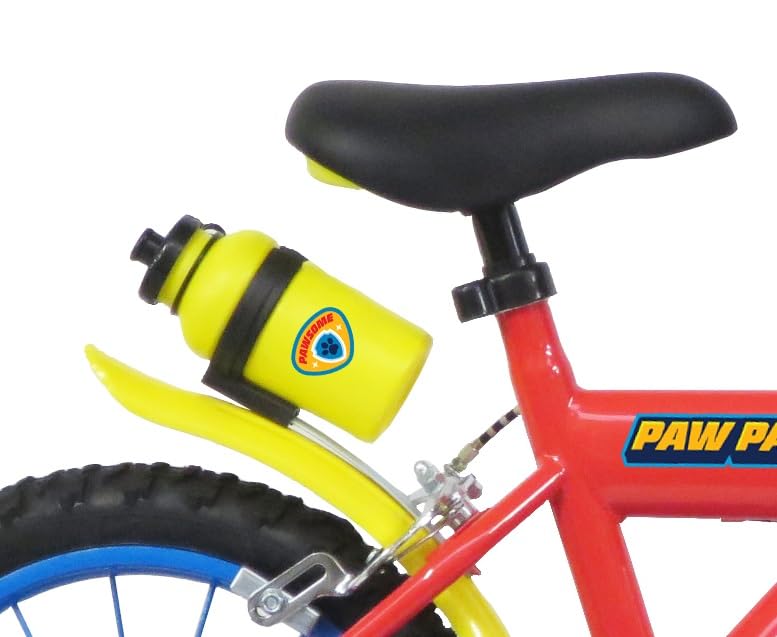 Vélo ATLAS 16 Bicicleta Infantil Pulgadas, Pat, Equipada con 2 Frenos, bidón/portabidón Guardabarros, Placa Frontal, estabilizadores extraíbles + Casco Patrulla Canina Incluido, Niños, Rojo