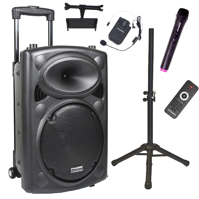 DYNASONIC - DYNAPRO 12 Plus (3ª Generación Pack Tripode) Altavoz Bluetooth Portatil Profesional, Altavoz Bluetooth Potente 700W 2 microfonos Karaoke, Soporte Tablet y tripode UHF
