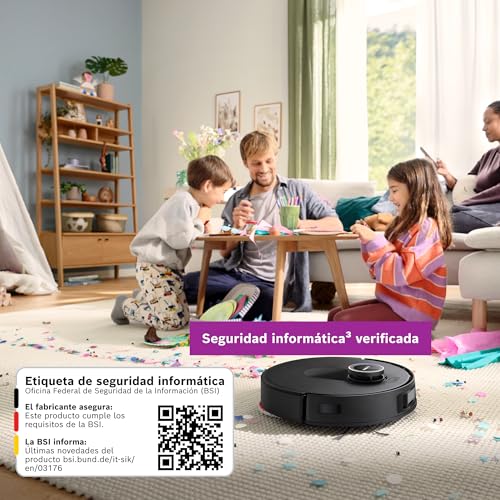 Bosch - Robot Spotless MAX CAM, BCRDW3BX, aspira y friega, Potencia 11.000 Pa, Almohadillas giratorias, estación Seca-húmeda, Visión Inteligente por luz estructurada, Cámara, Home Connect App, Negro