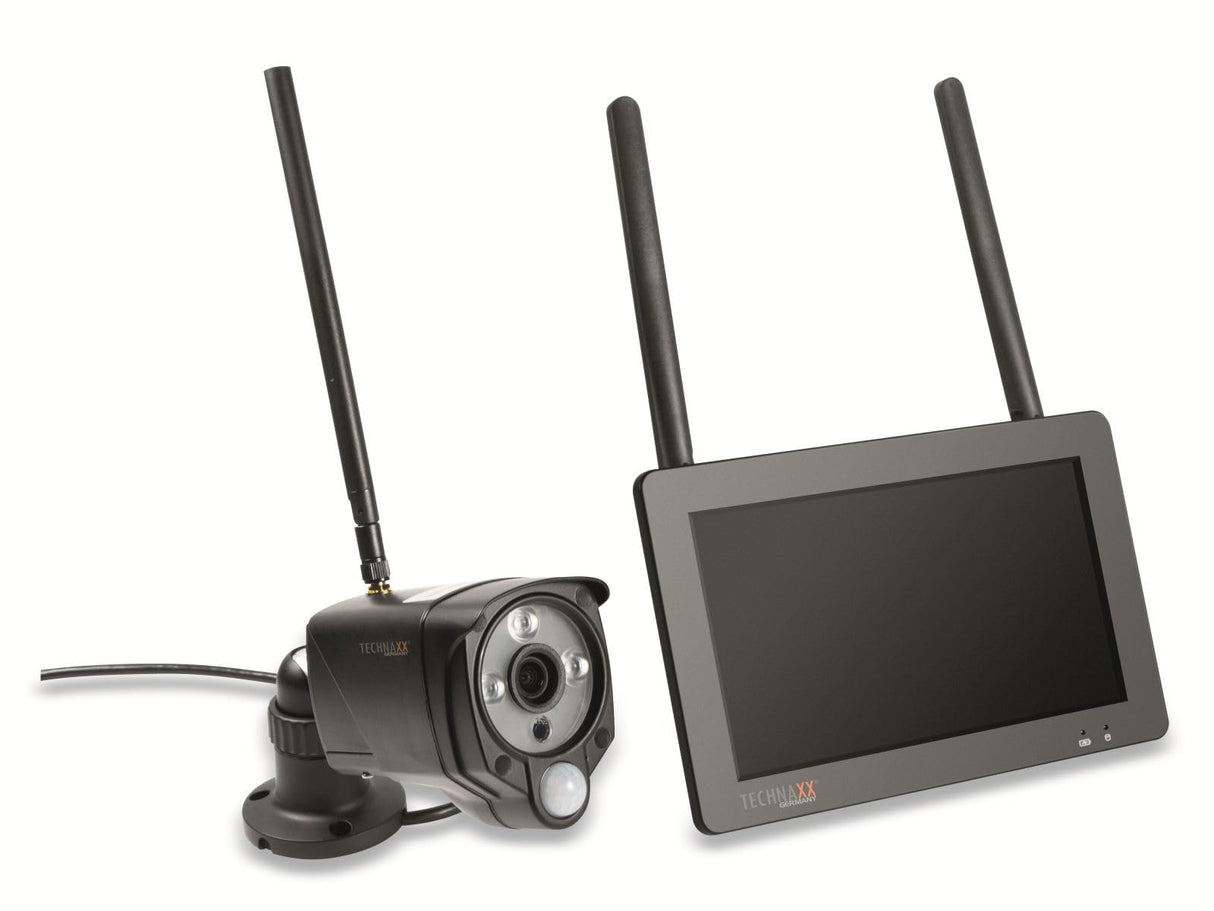 Technaxx Conjunto de cámara de vigilancia de Seguridad inalámbrica TX-128 - FullHD, Pantalla táctil de 7'', Monitor PIR, visión Nocturna, función de Alarma, notificaciones automáticas (Negro)